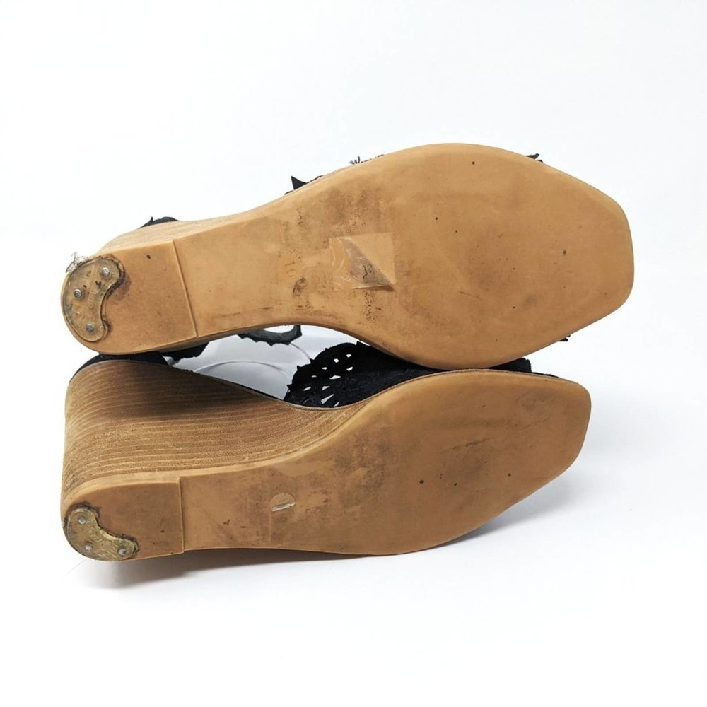 Jeffrey Campbell Womens 10 Del Sol Black Ankle Strap Open Toe Wedge Wood Sandals - Picture 8 of 11